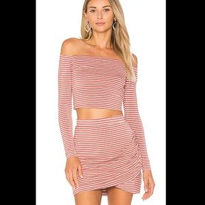 Lovers + friends megan crop top small striped pink
